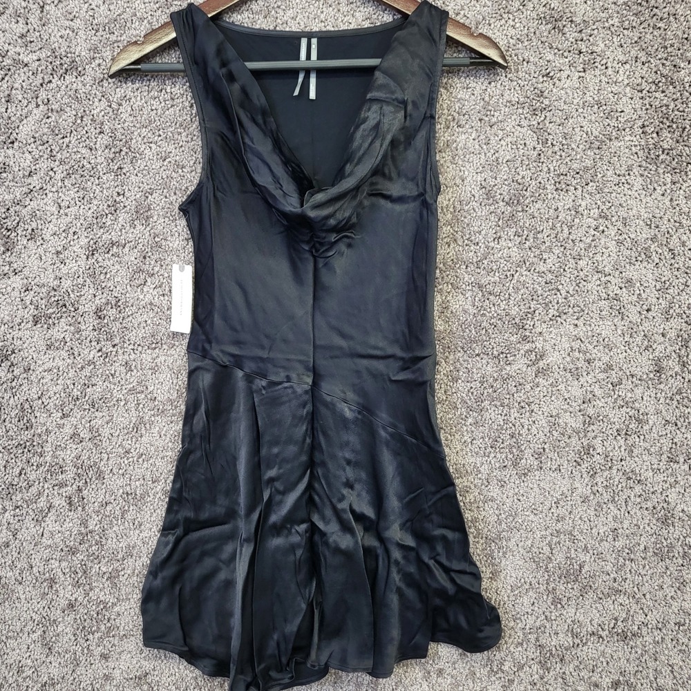Anthropologie Cowl Neck Dress Womens XXS Black New Satin Asymmetrical Hem